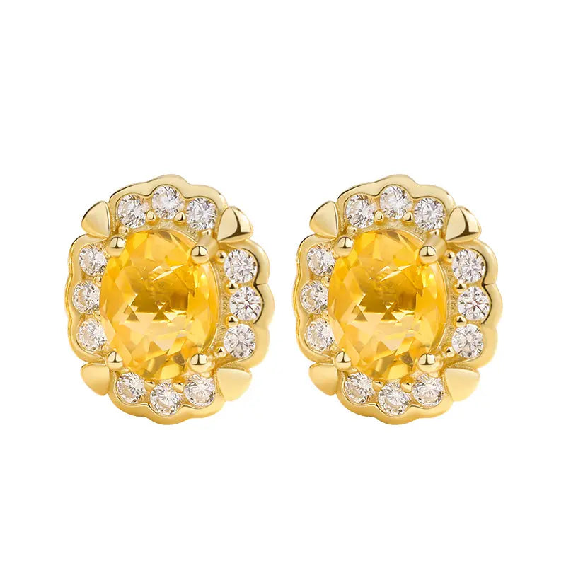 FunGirl Jewelry Oval Cut Citrine Ear Studs in 18k Gold Fungirljewelry